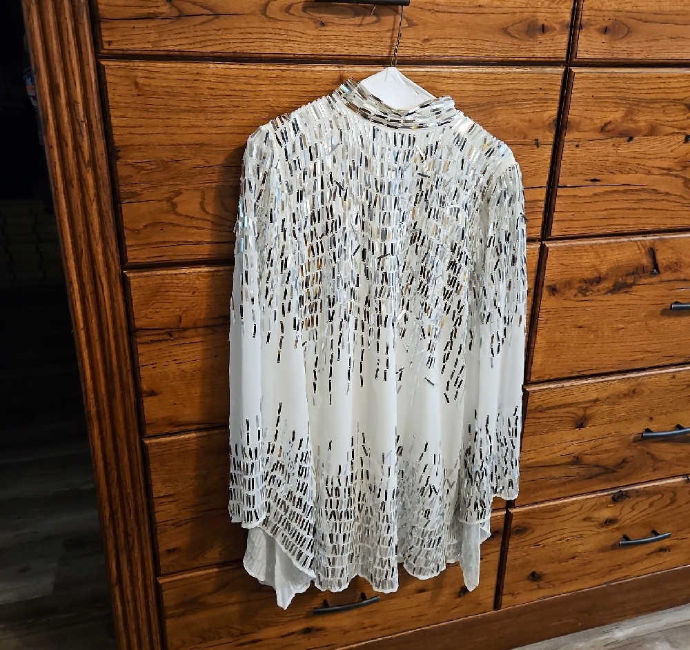 Chic White and Silver Sequin Top